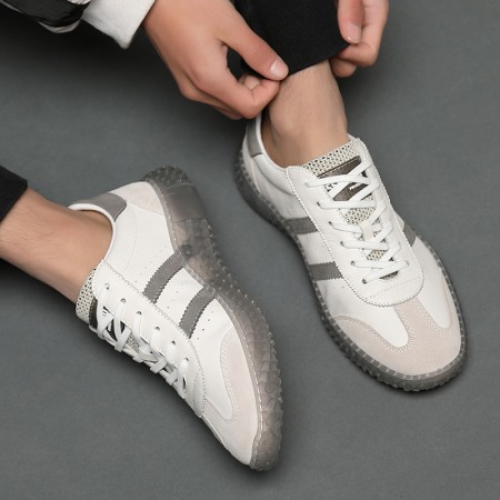 Trendy Shoes Explosive Style Transparent Sole Casual Shoes Breathable Flying Woven Tongue Men's Sports Shoes Genuine Leather