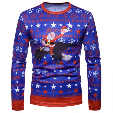 3D Personality Printing Fashion Men's Christmas Santa Pattern Long-Sleeved T-Shirt